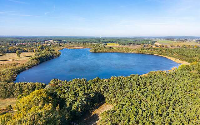 <p>Riebener See, Dorf Rieben bei Beelitz, Naturpark Nuthe-Nieplitz, Fläming, Brandenburg, Deutschland</p>