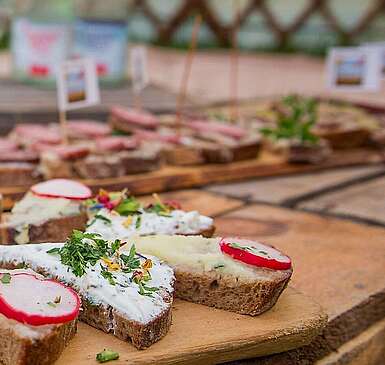 Schnittchen beim Bloggercamp in Glashütte